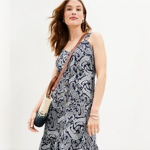 LOFT Blue & White Paisley Sleeveless Maxi Sundress Sz 10 New linen farmhouse